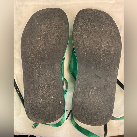 Zara Satin Effect Green Chunky ankle wrap thong sandals. STUNNING 💚 Size 8 - Picture 12 of 15